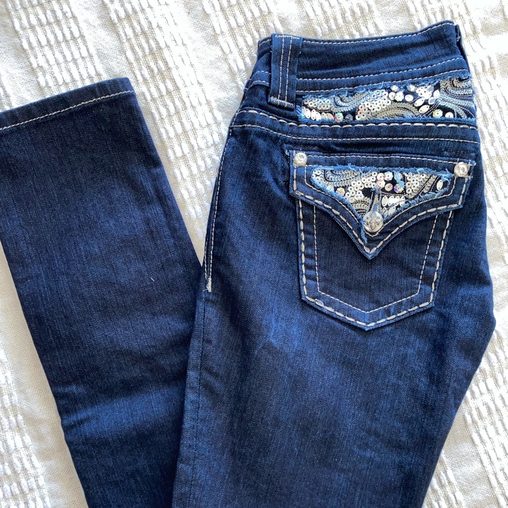 Women’s Miss me Jeans: size 25, inseam 35 long/tall, dark wash, pockets